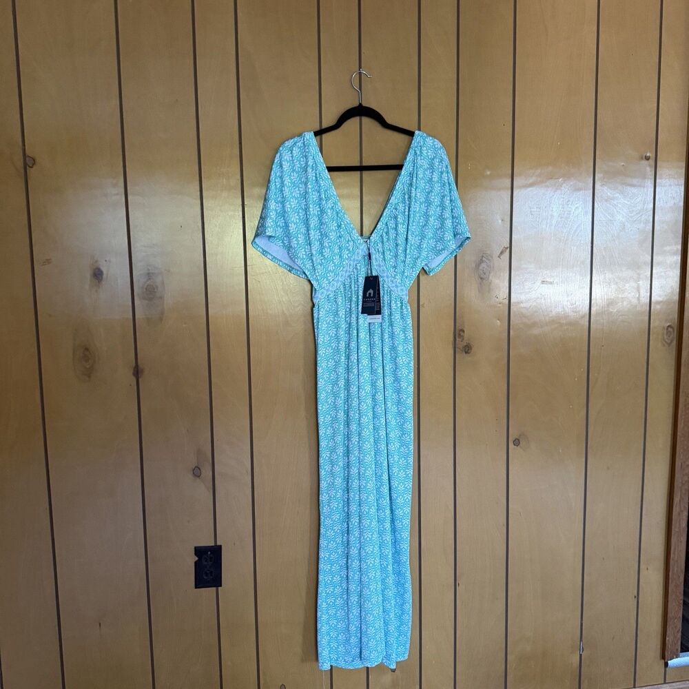 NWT Cabana Life Deep V Flutter Sleeve Maxi Dress In Shell World UPF 50+ Sz M